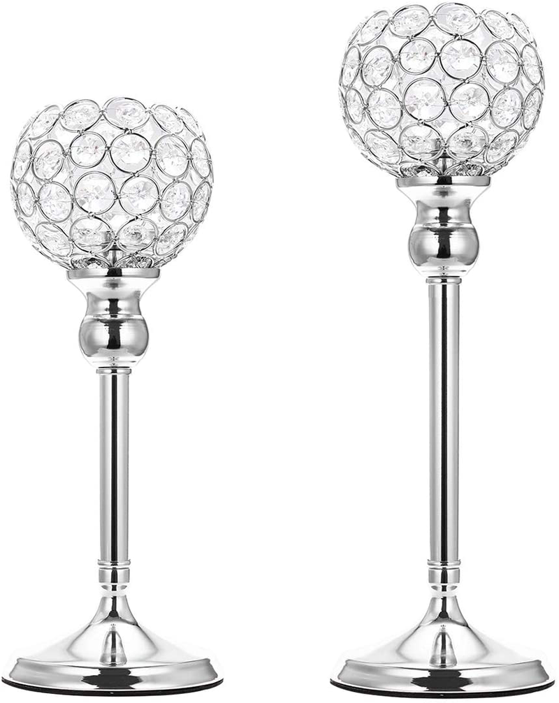 ManChDa Valentines Gift Gold Crystal Spherical Candle Holders Sets of 2 Wedding Table Centerpieces for Birthday Anniversary Celebration Modern Decoration (Large, 15.8") Home & Garden > Decor > Home Fragrance Accessories > Candle Holders ManChDa Silver 11.8" + 13.8" 