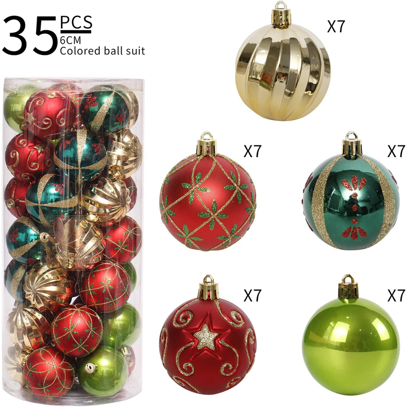 Christmas Tree Ornaments, 35ct Christmas Ball Decoration Set 2.36" Red Green and Gold Christmas Ball Shatterproof Hanging Tree Ornament Set Home & Garden > Decor > Seasonal & Holiday Decorations& Garden > Decor > Seasonal & Holiday Decorations ROSELEAF   