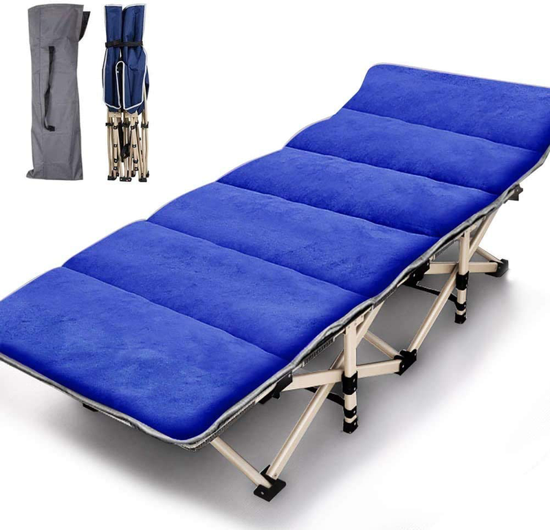 Folding Camping Cots for Adults Heavy Duty Cot with Carry Bag, Portable Durable Sleeping Bed for Camp Office Home Use Outdoor Cot Bed for Traveling (2Pack -Blue with Mattress) Sporting Goods > Outdoor Recreation > Camping & Hiking > Camp Furniture JOZTA Blue With Mattress  