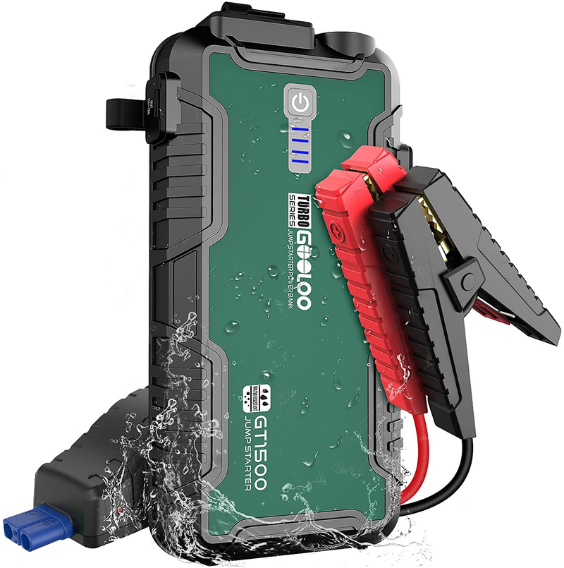GOOLOO Jump Starter Battery Pack - 1500A Peak Water-Resistant Portable Lithium Car Booster for Up to 8.0L Gas or 6.0L Diesel Engine, SuperSafe 12V Auto Power Pack with USB Quick Charge,Type C Port