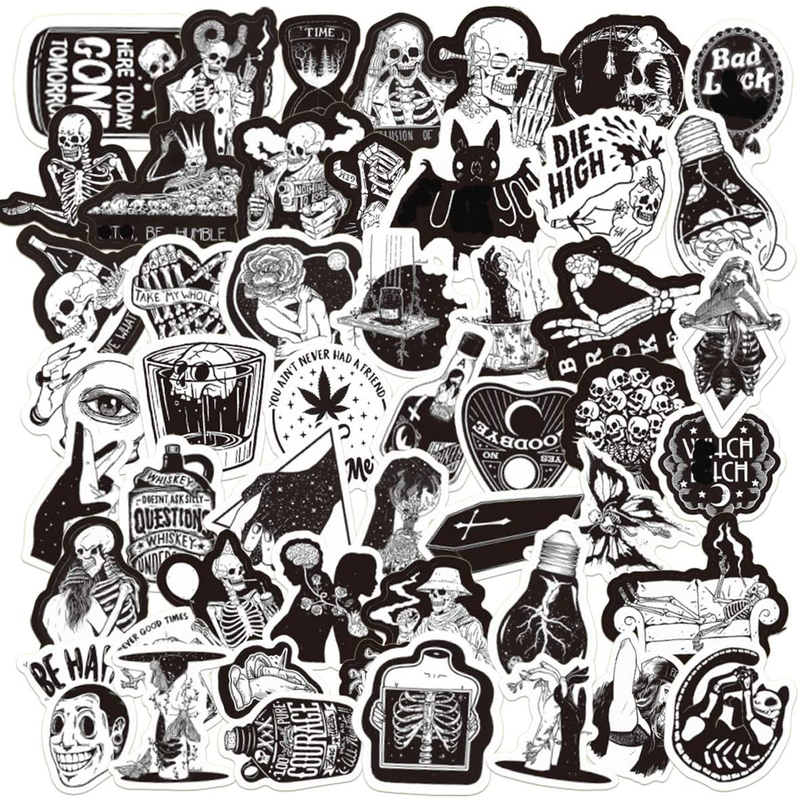 Gothic Stickers for Hydro Flask | 50 PCS | Vinyl Waterproof Stickers for Laptop,Skateboard,Water Bottles,Computer,Phone,Punk Stickers， Cool Stickers Horror, Black and White Stickers(Gothic-50-5) Arts & Entertainment > Hobbies & Creative Arts > Arts & Crafts > Art & Crafting Materials > Embellishments & Trims > Decorative Stickers POTOTA Gothic-4  