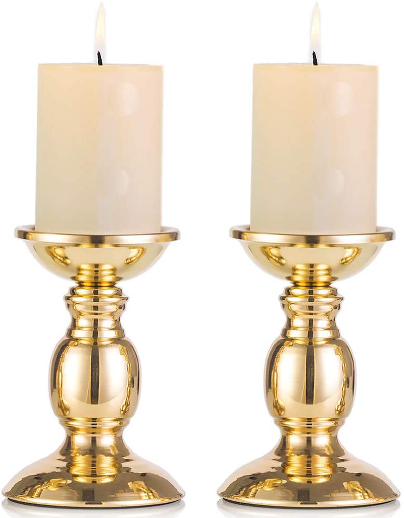 NUPTIO Pillar Candle Holders Metal Candle Holder Ideal for 3 inches Candles, Silver Candle Holder for Living Room, Gardens, Spa, Aromatherapy, Incense Cones, Wedding, Party, 2 Pcs Home & Garden > Decor > Home Fragrance Accessories > Candle Holders Fuzhou cangshan Gold 2 x S 
