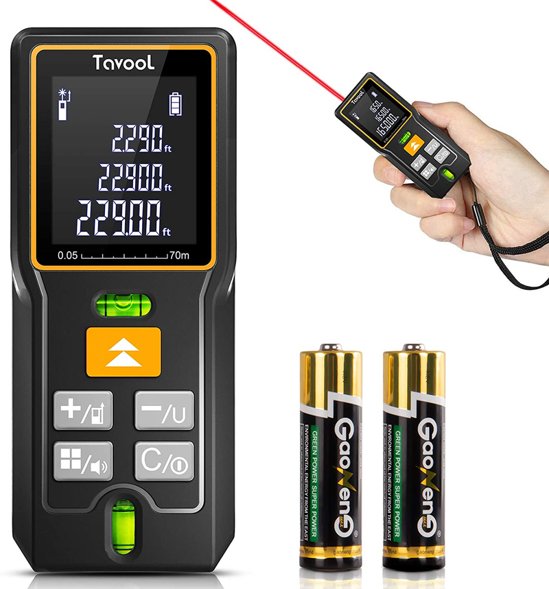 Laser Measure 165 Ft - 5 in 1 Laser Tape Measure Digital Laser Measurement Tool Distance Meter M/in/Ft Backlit LCD 2 Bubble Levels Mute Measuring Distance Area Volume Batteries (50m)