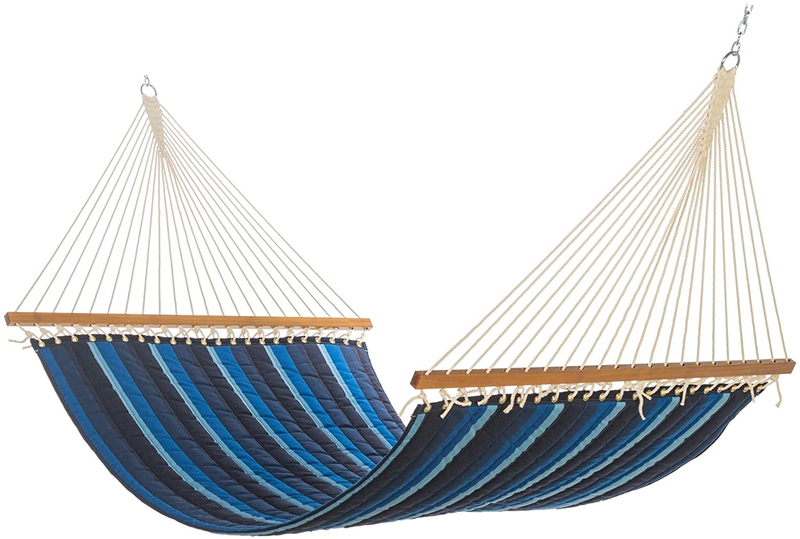 Hatteras Hammocks Large Cabana Stripe Chambray Bella-Dura Quilted Hammock with Free Extension Chains & Tree Hooks, Handcrafted in The USA, for 2 People, 450 LB Weight Capacity, 13 ft. x 55 in. Home & Garden > Lawn & Garden > Outdoor Living > Hammocks Hatteras Hammocks Gateway Indigo  