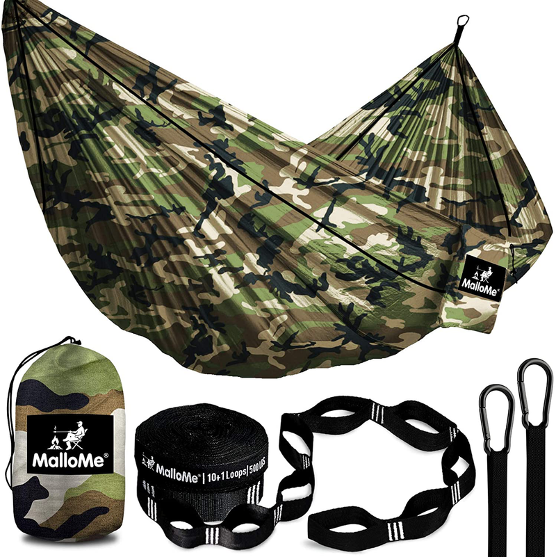 MalloMe Double & Single Portable Camping Hammock - Parachute Lightweight Nylon with Hammok Tree Straps Set- 2 Person Equipment Kids Accessories Max 1000 lbs Breaking Capacity - Free 2 Carabiners Home & Garden > Lawn & Garden > Outdoor Living > Hammocks MalloMe Military Camo Large 