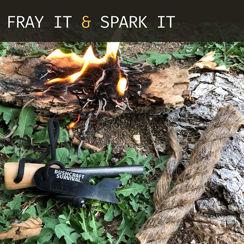 Ferro Rod Fire Starter Survival Tool | Flint and Steel W/ Jumbo Tinder Rope Fire Starters for Campfires Hiking Backpacking | Waterproof Magnesium Farrow Rod Bushcraft Survival Tools Sporting Goods > Outdoor Recreation > Camping & Hiking > Camping Tools BUSHCRAFT SURVIVAL   