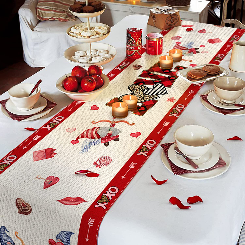 Kamalove Valentines Day Table Runner 13X72Inches for Coffee Table,Burlap Valentines Day Table Runner for Kitchen Farmhouse Valentines Day Party, Valentines Day Table Runner Decoration Home & Garden > Decor > Seasonal & Holiday Decorations KamaLove   