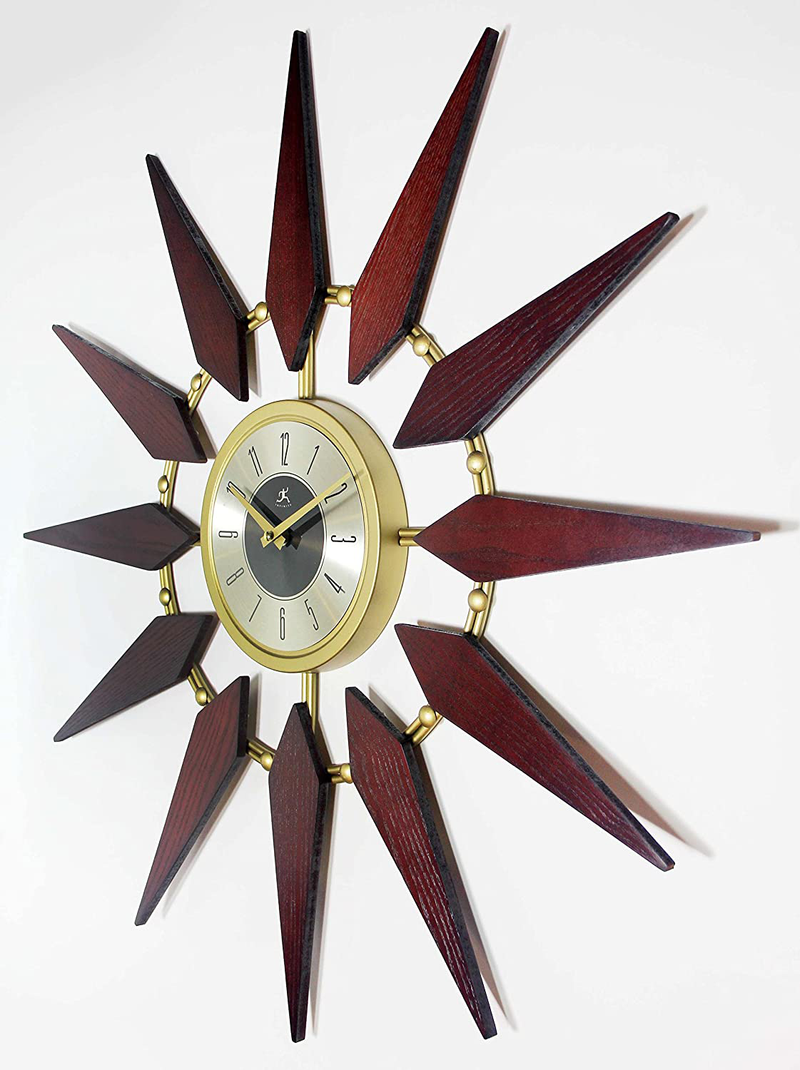Infinity Instruments Orion 30 Inch Walnut Mid-Century Modern Starburst Wall Clock