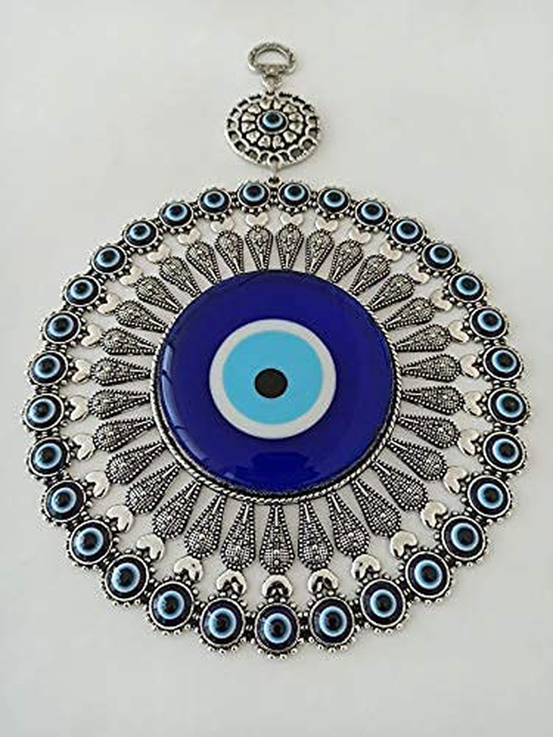 Erbulus Large Glass Turkish Blue Evil Eye Wall Hanging Ornament with Little Hearts – Turkish Nazar Bead - Home Protection Charm with Hamsa Keychain - Wall Decor Amulet in a Box Home & Garden > Decor > Artwork > Sculptures & Statues Erbulus   