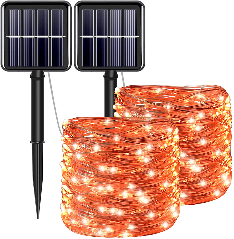 Red Solar Christmas String Lights Outdoor Waterproof 100 LED（2 Pack） 8 Modes Copper String Lights Fairy Lights for Valentine'S Day, Garden, Patio, Fence, Balcony, Outdoors(Red 2Pcs) Home & Garden > Lighting > Light Ropes & Strings YAOZHOU Orange  