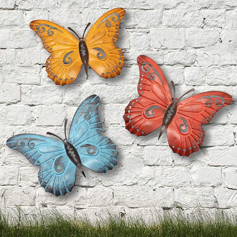 Juegoal Metal Butterfly Wall Art, Inspirational Wall Decor Sculpture Hanging for Indoor and Outdoor, 3 Pack