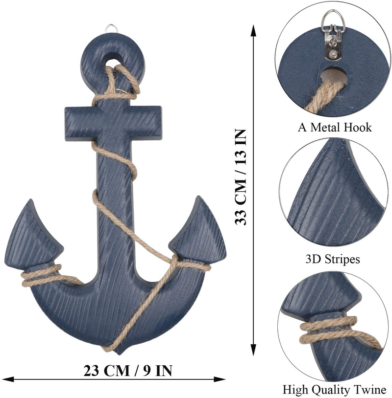 Meching 2 Pack 11" Nautical Beach Wooden Ship Wheel and 13" Wood Anchor with Rope Nautical Boat Steering Rudder Wall Decor Door Hanging Ornament Beach Theme Home Decoration(Dark Blue) Home & Garden > Decor > Artwork > Sculptures & Statues Meching   