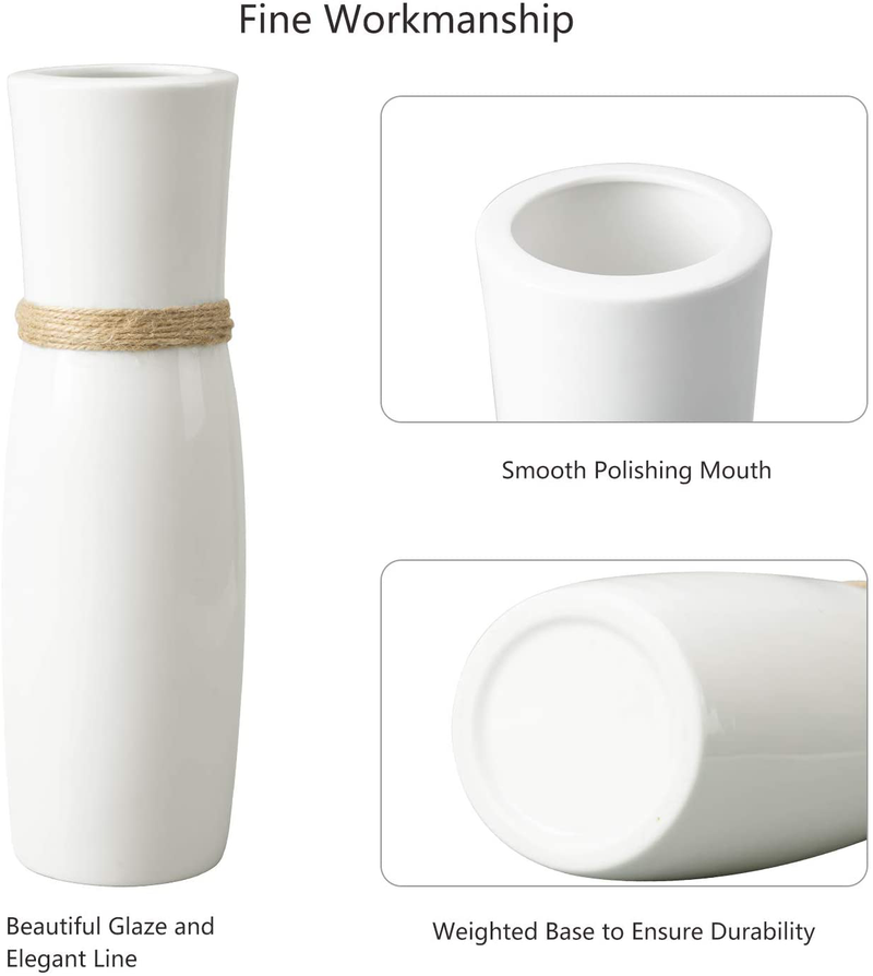 MoonLa White Ceramic Vases Flower Vase with differing Unique Rope Design for Home Décor – Set of 2