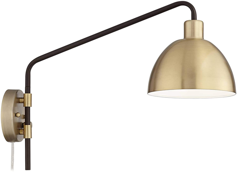 Colwood Farmhouse Industrial 16" High Left-Right Swing Arm Wall Lamp Bronze Antique Brass Metal Plug-In Light Fixture Dimmable for Bedroom Bedside House Reading Living Room Home Hallway - 360 Lighting Home & Garden > Lighting > Lighting Fixtures > Wall Light Fixtures KOL DEALS   