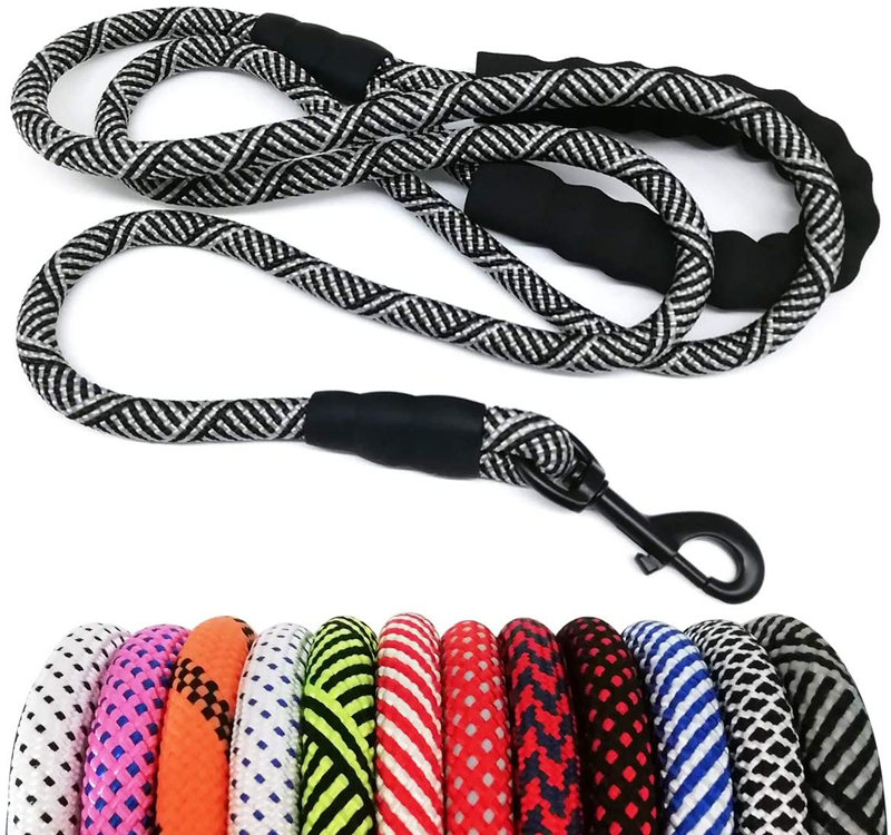 MayPaw Heavy Duty Rope Dog Leash, 6/8/10 FT Nylon Pet Leash, Soft Padded Handle Thick Lead Leash for Large Medium Dogs Small Puppy Animals & Pet Supplies > Pet Supplies > Dog Supplies MayPaw black 1/2" * 10' 