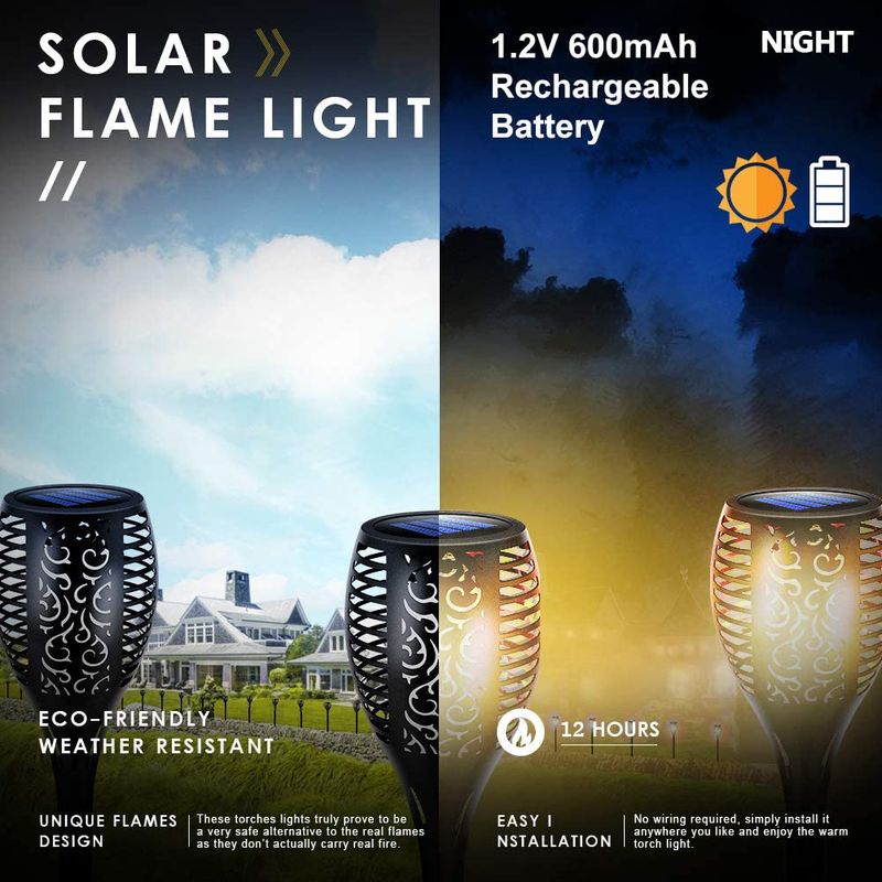 StillCool Flame Solar Lights Outdoor LED Landscape Lighting Path Lights Waterproof Flame Flickering Lamp Torch Dusk to Dawn Auto On/Off Security for Garden Yard Patio, 4 Pack Home & Garden > Lighting > Lamps StillCool   