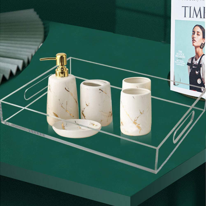 Tasybox Clear Serving Tray, Acrylic Decorative Serving Trays with Handles for Kitchen Dining Room Table Ottoman Vanity Countertop 16" x 12" Home & Garden > Decor > Decorative Trays Tasybox   
