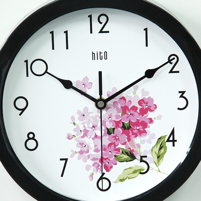hito Silent Floral Wall Clock Non Ticking 10 inch Excellent Accurate Sweep Movement Glass Cover, Decorative for Kitchen, Living Room, Bathroom, Bedroom, Office (Cherry Blossom Black) Home & Garden > Decor > Clocks > Wall Clocks HITO   