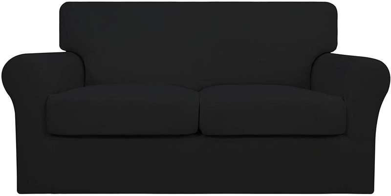 Easy-Going 3 Pieces Stretch Soft Couch Cover for Dogs - Washable Sofa Slipcover for 2 Separate Cushion Couch - Elastic Furniture Protector for Pets, Kids (Loveseat, Dark Gray) Home & Garden > Decor > Chair & Sofa Cushions Easy-Going Black Medium 