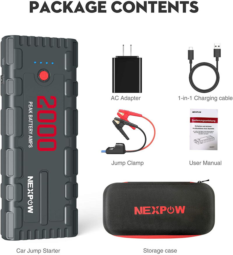 NEXPOW 2000A Peak 18000mAh Car Jump Starter with USB Quick Charge 3.0 (Up to 7.0L Gas or 6.5L Diesel Engine), 12V Portable Battery Starter, Battery Booster with Built-in LED Light Vehicles & Parts > Vehicle Parts & Accessories > Vehicle Maintenance, Care & Decor > Vehicle Repair & Specialty Tools > Vehicle Jump Starters NEXPOW   