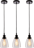 Kitchen Mini-Pendant Light Industrial Edison Hanging Light Island Clear Glass Adjustable Nylon Core Ceramic Holder Lighting Fixture Indoor for Dining Room Entryway Loft (Bulb Not Included) (Clear)