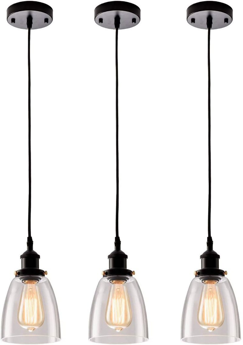 Kitchen Mini-Pendant Light Industrial Edison Hanging Light Island Clear Glass Adjustable Nylon Core Ceramic Holder Lighting Fixture Indoor for Dining Room Entryway Loft (Bulb Not Included) (Clear) Home & Garden > Lighting > Lighting Fixtures GLADFRESIT 3 Packs  