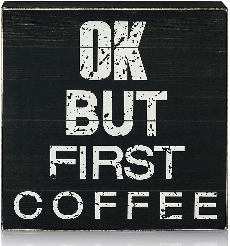 TJ.MOREE OK,BUT First Coffee Sign Coffee Gift for Coffee Lover Coffee Bar, Home Office Decor Coffee Station Corner Decor Home & Garden > Decor > Seasonal & Holiday Decorations TJ.MOREE   