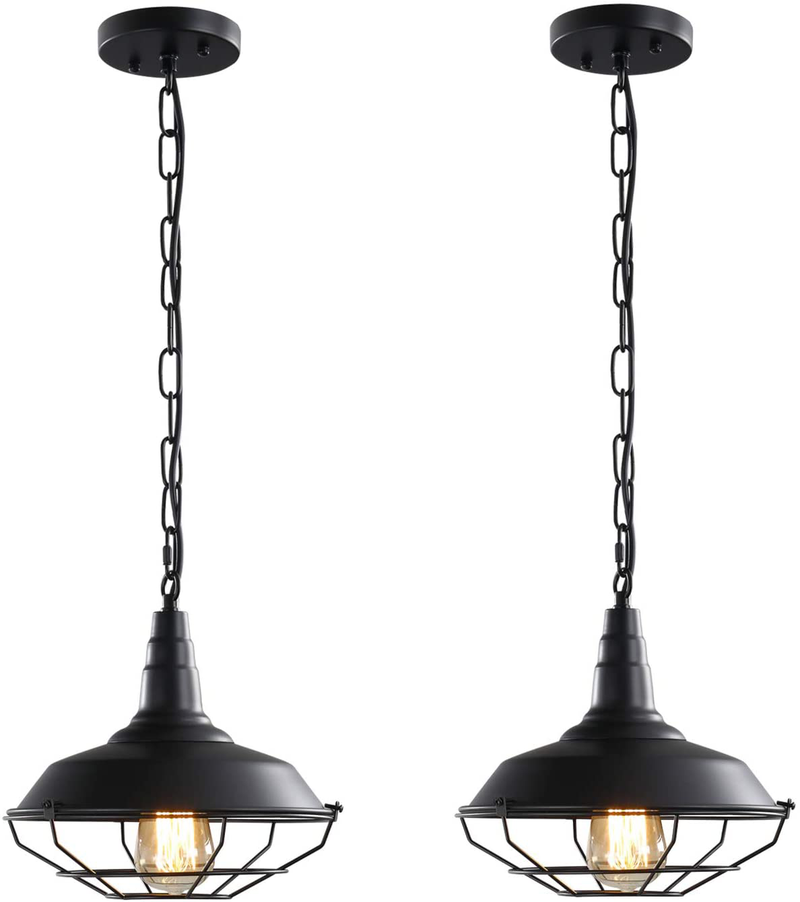 Farmhouse Pendant Light Fixtures, 2 Pack Vintage Industrial Pendant Lighting Black Metal Wire Cage Hanging Lighting with Adjustable Chain for Barn Kitchen Hallway Dining Room Stairwell… Home & Garden > Lighting > Lighting Fixtures Karjearl Default Title  