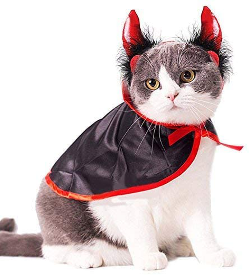 Legendog Cat Costume Halloween Pet Costumes Red Velvet Pet Cape with Hat Pet Apparel for Small Dogs and Cats (Cape & Horn & Hat) (Halloween Cape)