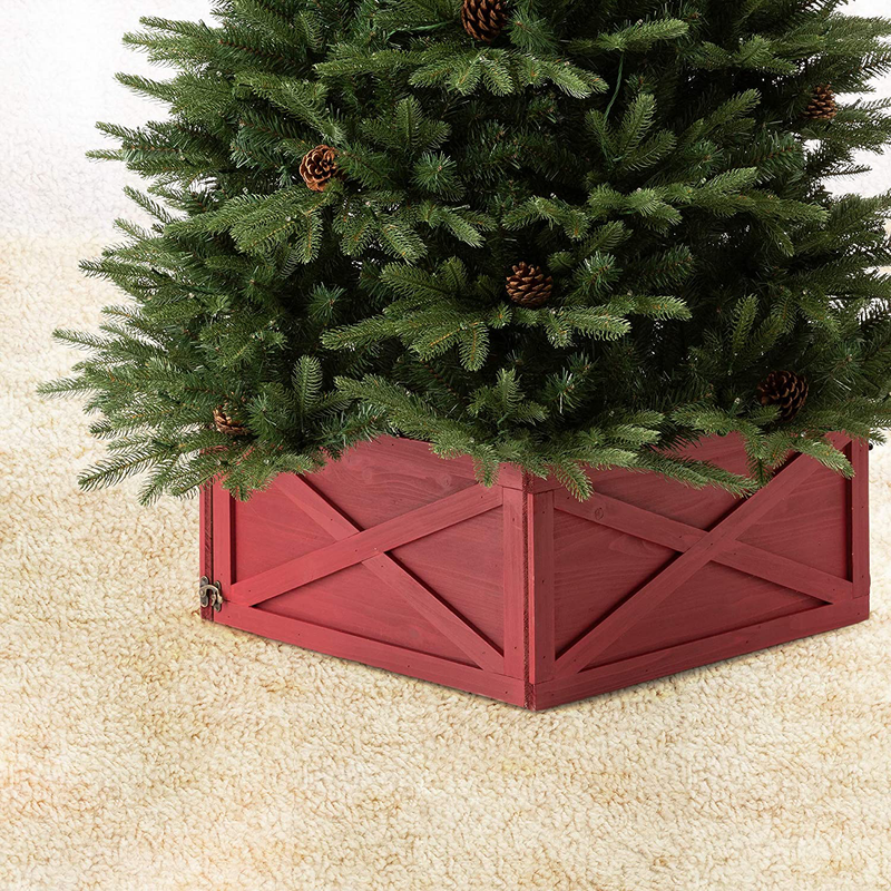 Glitzhome Wooden Box Collar Stand Cover Christmas Tree Skirt, 22" L, Red Home & Garden > Decor > Seasonal & Holiday Decorations > Christmas Tree Skirts Glitzhome Red 22"L 