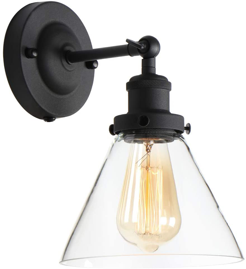 Edison Wall Sconce Retro Industrial Simplicity Style, Premium Black Finish Vintage Wall Lamp, Wall Light Fixture with Adjustable Arm Angle, Classical Funnel-Shaped Hand-Made Clear Glass Lampshade Home & Garden > Lighting > Lighting Fixtures > Wall Light Fixtures KOL DEALS   