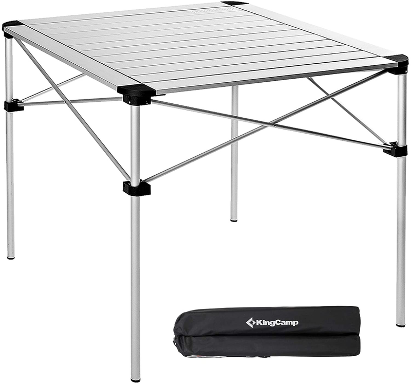 Kingcamp Lightweight Compact Folding Camping Table,Stable Aluminum Alloy Folding Roll up Table for 4-6 Person for Picnic, Camping, Barbecue and Party,Portable Multi-Functional Table with Carry Bag Sporting Goods > Outdoor Recreation > Camping & Hiking > Camp Furniture KingCamp Silver_27.5"×27.5"  