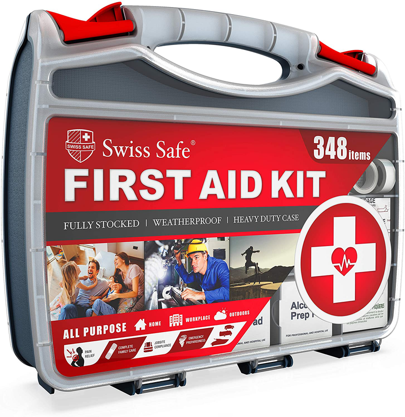 Swiss Safe 2-in-1 Hardcase First Aid Kit (348 Piece) + Bonus Mini Kit (32 Piece), Survival Preparedness for 50 People Health & Beauty > Health Care > First Aid > First Aid Kits Swiss Safe Products, LLC Default Title  