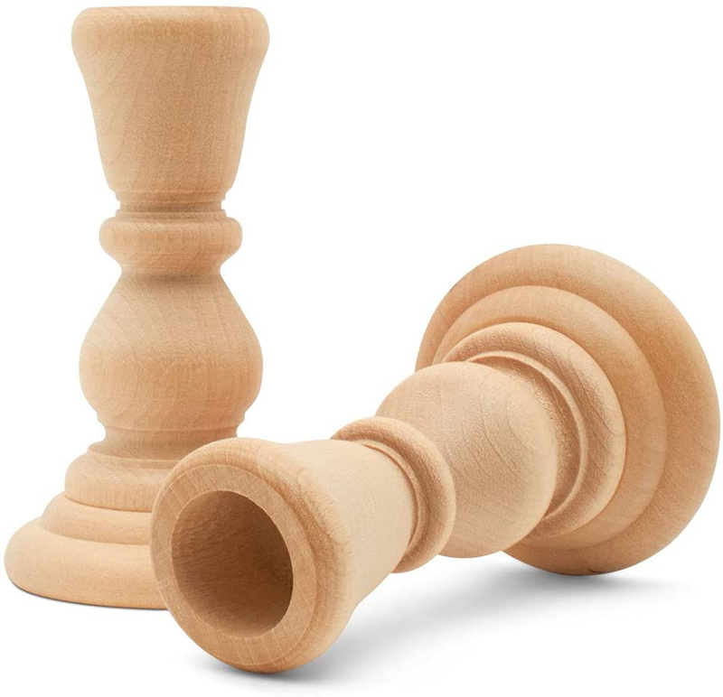 Classic Wooden Candlesticks 4 inches with 7/8 inch Hole, Set of 4 Unfinished Small Wooden Candle Holders to Craft, Paint or Decorate, by Woodpeckers Home & Garden > Decor > Home Fragrance Accessories > Candle Holders Woodpeckers   