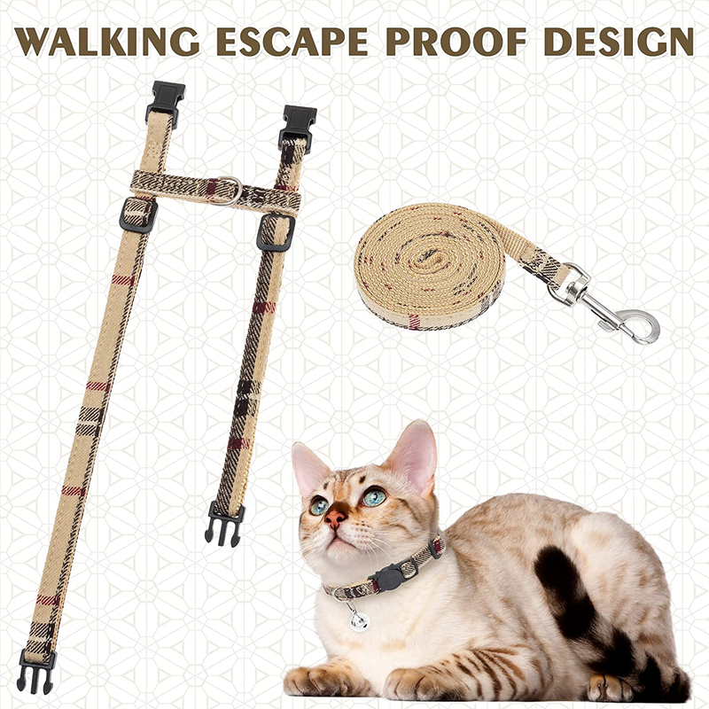 KOOLTAIL Cat Harness with Leash and Collar Set - Escape Proof Adjustable Plaid H-Shaped Cat Vest Harness with Leash and Breakaway Collar for Cats Small Dogs Outdoor Walking Animals & Pet Supplies > Pet Supplies > Cat Supplies > Cat Apparel KOOLTAIL   