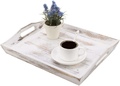 MyGift 16-inch Shabby Whitewashed Wood Breakfast Serving Tray with Cutout Handles