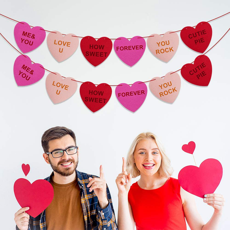 Felt Heart Garland Banner for Conversation Valentine'S Day Decoration NO DIY 2 Pack Valentines Day Banner Decor, Anniversary Wedding Birthday Party Decorations Arts & Entertainment > Party & Celebration > Party Supplies GMAOPHY   