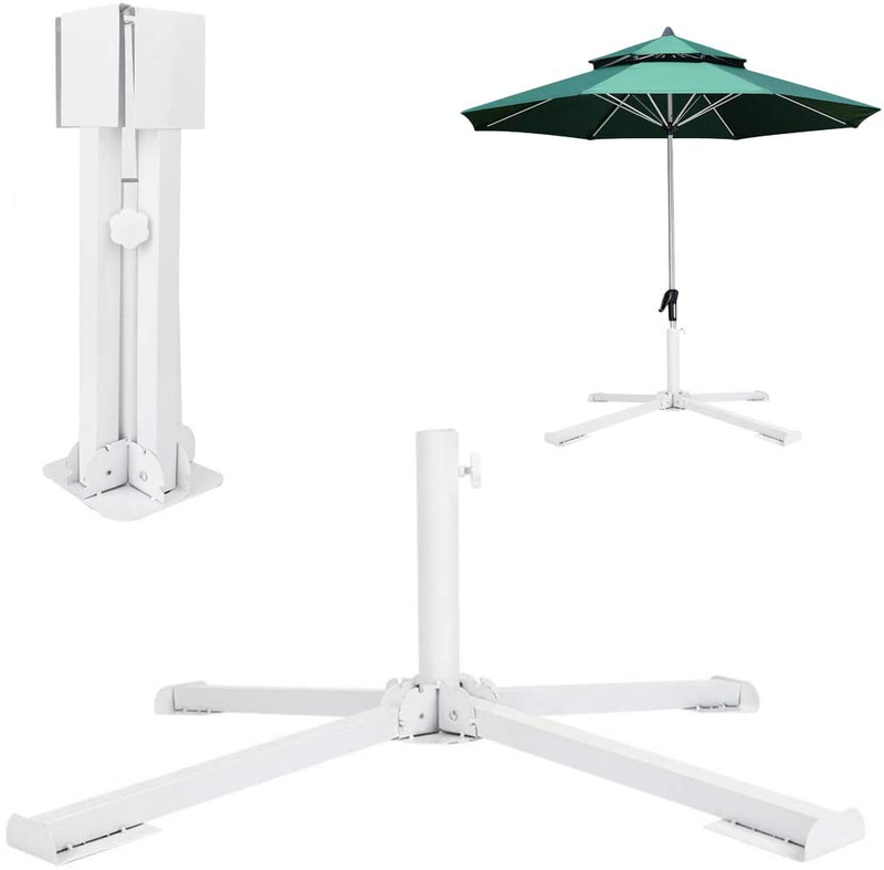 GKanMore Artificial Christmas Tree Base Stand Umbrella Base Stand Foldable Metal Base Stand Holder for Artificial Xmas Tree Outdoor Patio Beach Umbrella, White