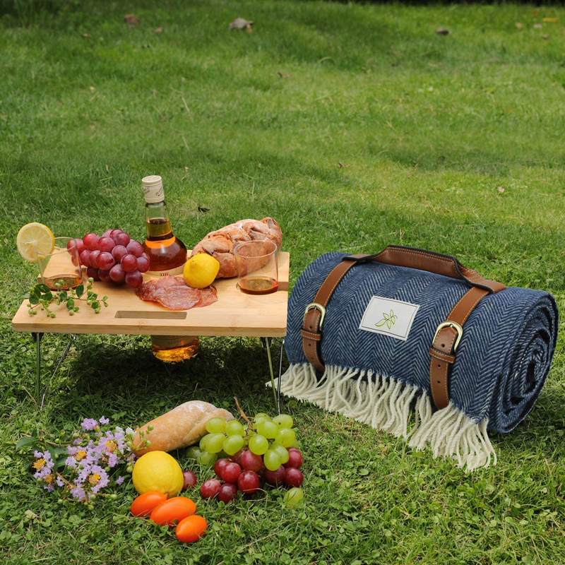 Good Gain Wool Blended Waterproof Picnic Blanket, Extra Large Foldable Beach Rug with PU Handle, Portable Sandproof Picnic Mat for Hiking Camping in Holiday Winter Home & Garden > Lawn & Garden > Outdoor Living > Outdoor Blankets > Picnic Blankets Good Gain   