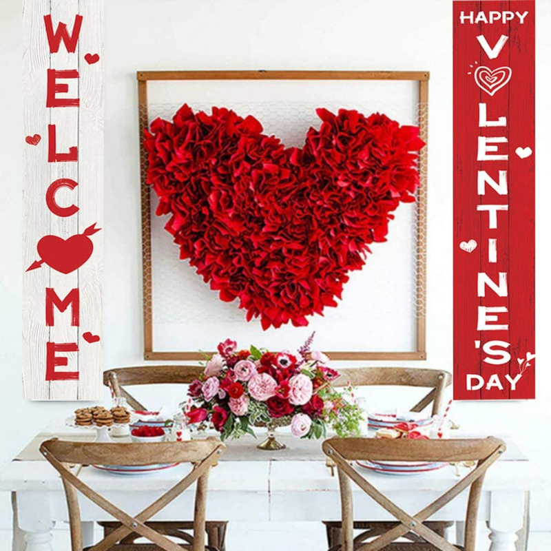 Ochine Valentine'S Day Heart Banner Front Door Porch Sign Hanging Love Heart Wall Decor Party Supplies Welcome Valentines Day Decorations Banners Home Indoor Outdoor Decoration