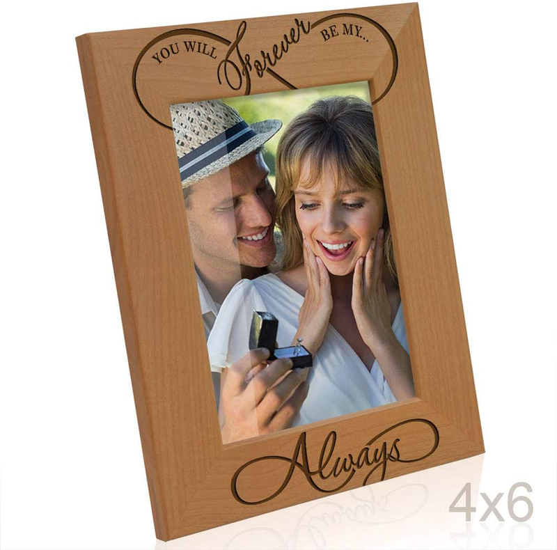KATE POSH - You Will Forever be My Always, Infinity Sign Decor. Engraved Natural Wood Picture Frame - Wedding Gifts, Engagement Gifts for Couples, 5th Anniversary for her for him (4x6-Vertical)