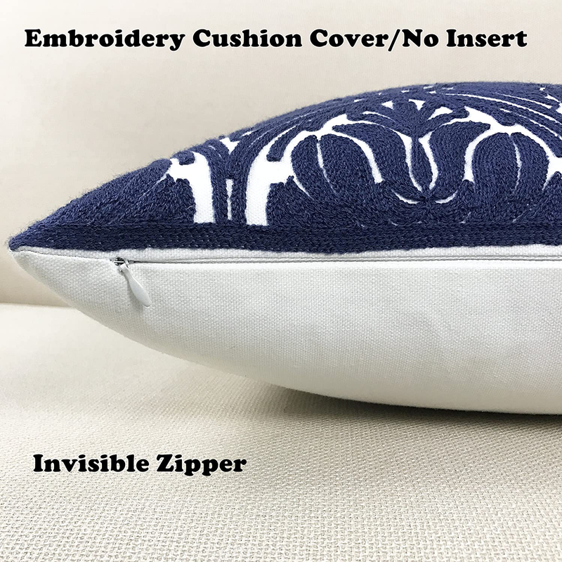 SLOW COW Embroidery Throw Pillow Cover Geometric Rose Navy Decorative Cushion Cover for Sofa 18X18 Inches Home & Garden > Decor > Chair & Sofa Cushions Slow Cow   