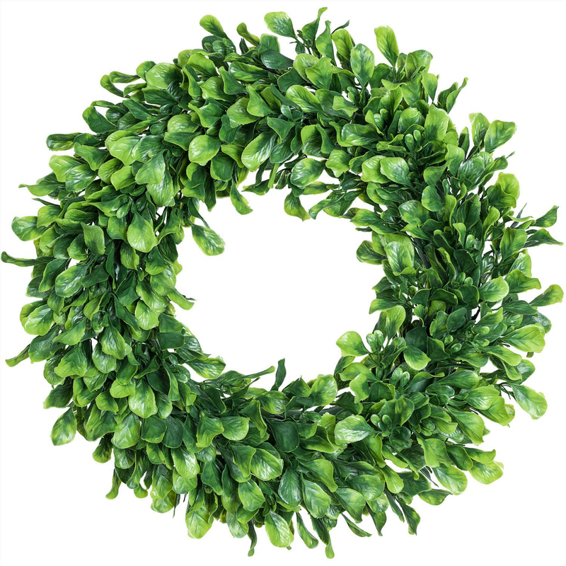 Lvydec Artificial Green Leaves Wreath - 15" Boxwood Wreath Outdoor Green Wreath for Front Door Wall Window Party Décor Home & Garden > Decor > Seasonal & Holiday Decorations Lvydec 15 Inch  