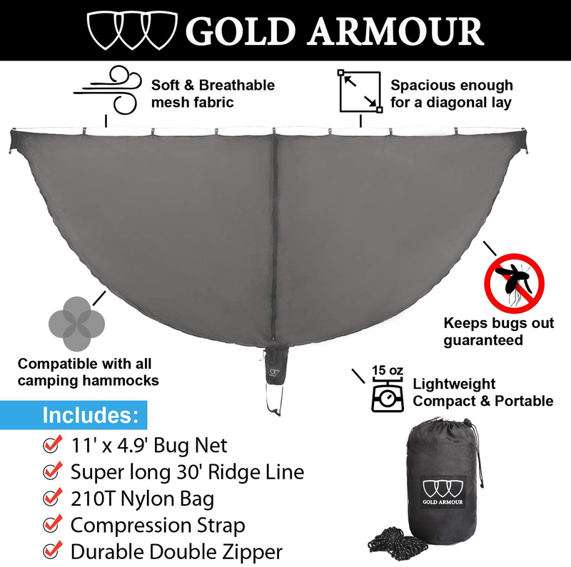 Gold Armour Hammock Mosquito Net, Guardian Mosquito Bug Net for Bugs, Best Premium Quality Mesh Netting, No See Um and Insects, Perfect Accessory for Your Hammocks Sporting Goods > Outdoor Recreation > Camping & Hiking > Mosquito Nets & Insect Screens Gold Armour   