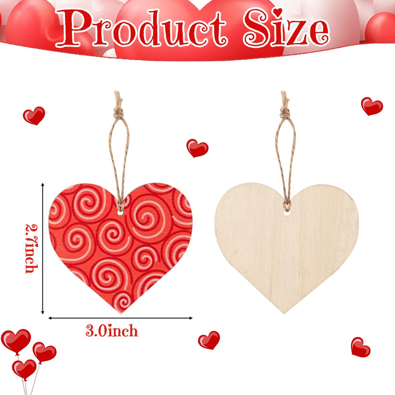 Haooryx 31Pcs Valentines Heart Shaped Wooden Ornaments Hanging Decorations, Valentine Heart Wood Slices Pendant Tags Embellishments Decor Valentine’S Day Party Gift Wedding Anniversary Decor Supplies