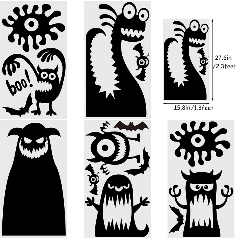 DIYASY Halloween Large Window Decoration Clings,5 Monster Silhouette Window Stickers Decals for Halloween Indoor,Room and Kids Party Decor