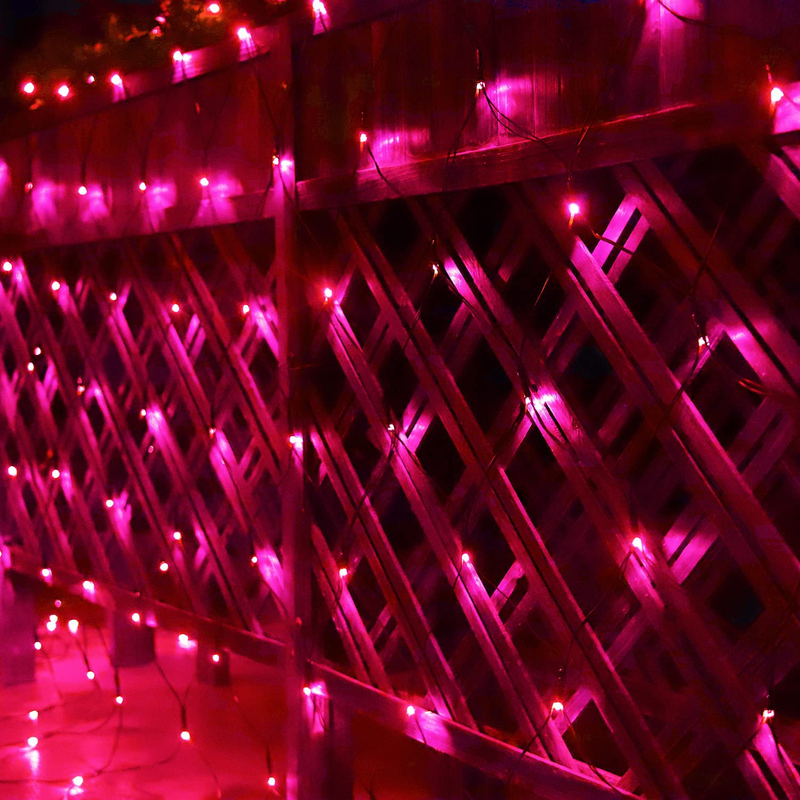 Solar Net Lights Pink Valentine’S Day Decor, 204 LED Net Lights Outdoor Mesh Lights, Waterproof 8 Modes Solar Powered String Lights for Garden, Yard, Shrubs,Trunk, Halloween, Tree Decor-9.8Ft X 6.6Ft