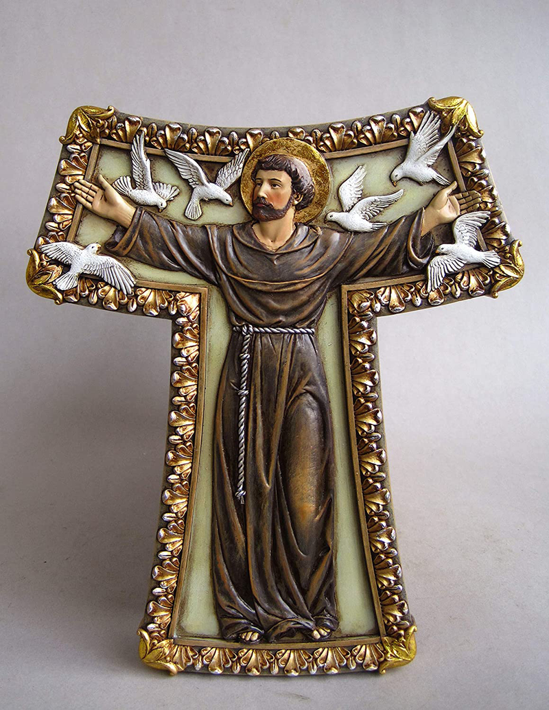 Joseph's Studio by Roman - Collection, 8.75" H Tau Cross W/St Francis, Made from Resin, High Level of Craftsmanship and Attention to Detail, Durable and Long Lasting