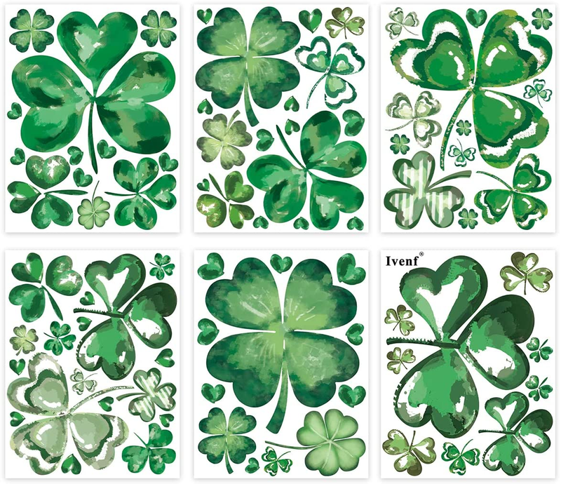 Ivenf St. Patrick'S Day Decorations Window Clings Decor, Extra Large Shamrock Decal Stickers for Kids School Home Office Accessories Party Supplies Gifts, 6 Sheets 79 Pcs Arts & Entertainment > Party & Celebration > Party Supplies Ivenf Extra Large Shamrock  
