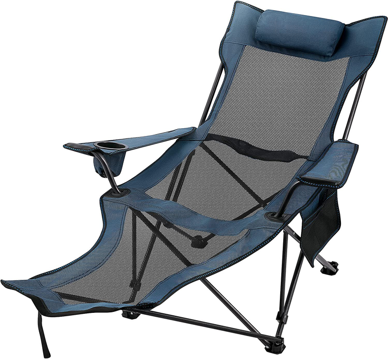 Happybuy Portable Lounge Chair with Cup Holder and Storage Bag for Camping Fishing and Other Outdoor Activities (Grey) Sporting Goods > Outdoor Recreation > Camping & Hiking > Camp Furniture Happybuy Blue  